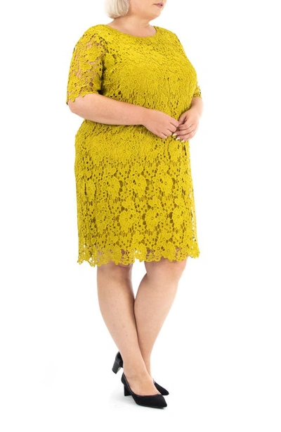 Nina Leonard Crochet Lace Sheath Dress In Moss