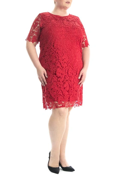 Nina Leonard Crochet Lace Sheath Dress In Nina Red