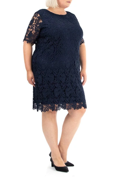 Nina Leonard Crochet Lace Sheath Dress In Navy
