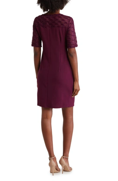 Shop Nina Leonard Elbow Sleeve Shealth Novelty Knit Dress In Crisp Berry