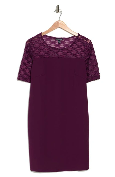 Shop Nina Leonard Elbow Sleeve Shealth Novelty Knit Dress In Crisp Berry