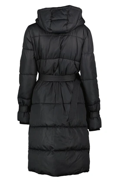 Noize Mara Belted Maxi Puffer Coat With Removable Hood In Black