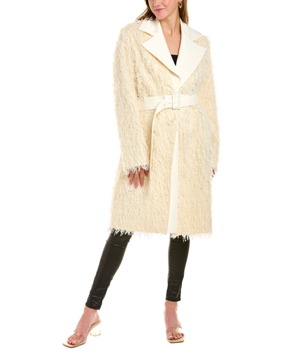 Shop Helmut Lang Wool-blend Fringe Coat In Beige