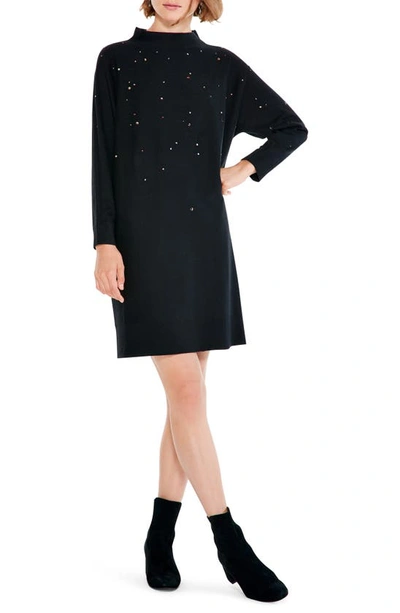 Shop Nic + Zoe Twinkle Vital Long Sleeve Shift Dress In Black Onyx