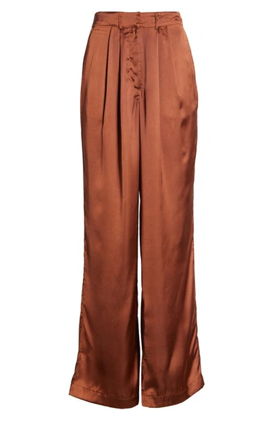 Shop Noisy May Clarie High Waist Wide Leg Satin Pants In Cappuccino