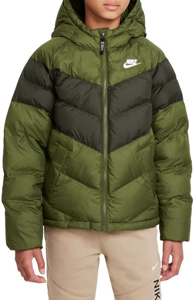 Nike Kids' Hooded Puffer Jacket In Rough Green/sequoia | ModeSens