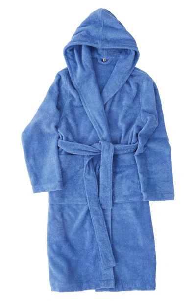 Shop Tekla Organic Cotton Hooded Bathrobe In Clear Blue