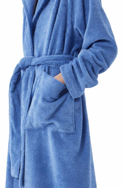 Shop Tekla Organic Cotton Hooded Bathrobe In Clear Blue