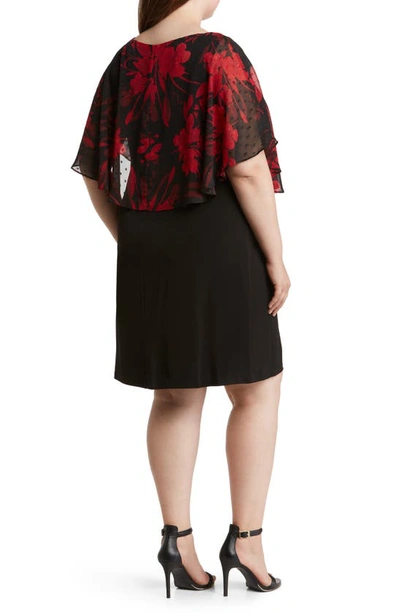 Connected Apparel Floral Cape Overlay Sheath Dress In Red