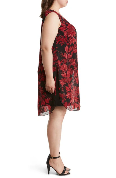 Shop Connected Apparel Floral Chiffon Overlay Cape Dress In Red