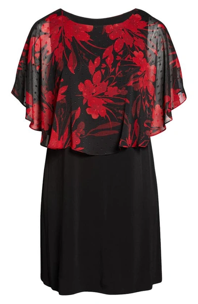 Shop Connected Apparel Floral Cape Overlay Sheath Dress In Red