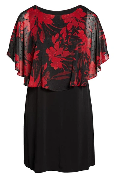 Connected Apparel Floral Cape Overlay Sheath Dress In Red