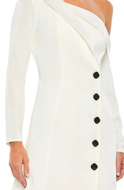 Shop Ieena For Mac Duggal One-shoulder Long Sleeve Tuxedo Minidress In White