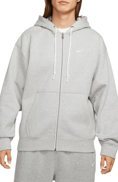 Shop Nike Solo Swoosh Zip Hoodie In Dark Grey Heather/ White
