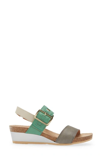 Shop Naot Dynasty Wedge Sandal In Grey/ Jade/ Ivory Leather