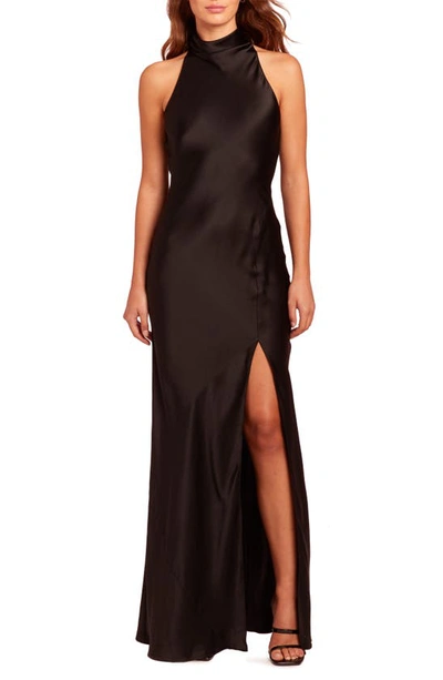 Shop Amanda Uprichard Stanford Halter Neck Silk Gown In Black