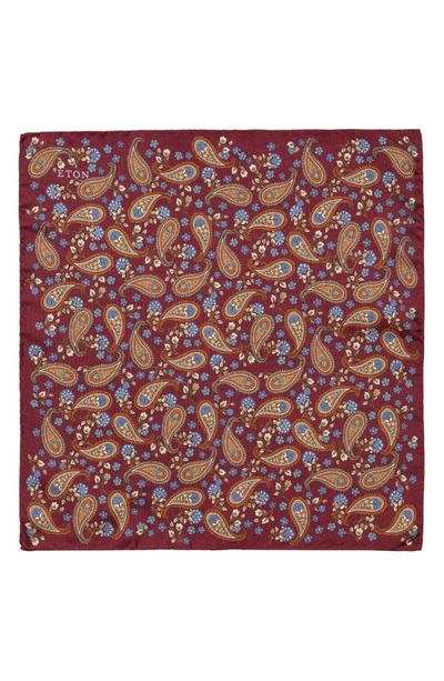 Shop Eton Paisley Floral Silk Pocket Square In Red