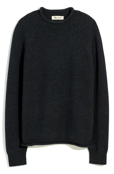 Shop Madewell Rolled Mock Neck Sweater In Heather Midnight Spruce