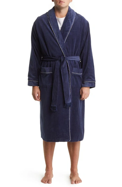 Shop Majestic International Refinery Velour Shawl Collar Robe In Navy