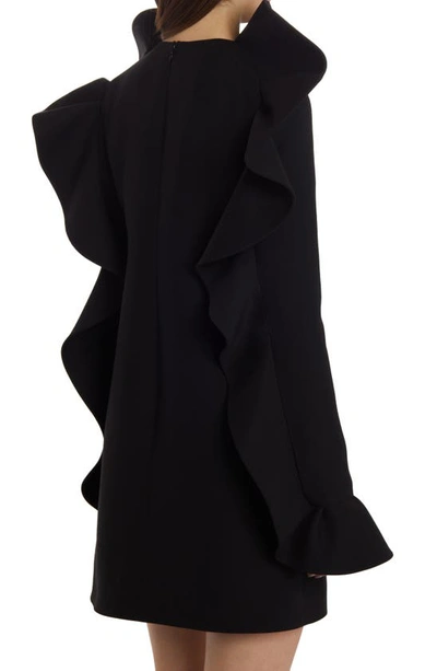 Shop Valentino Ruffle Detail Wool & Silk Crepe Minidress In Nero 0no