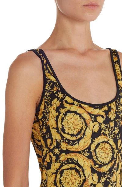 Shop Versace Barocco Print One-piece Swimsuit In Gold Print