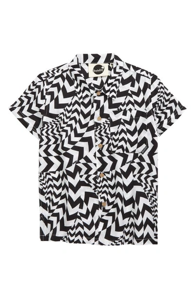 Shop Boardies Kids' Hypnotic Print Button-up Shirt In Black White