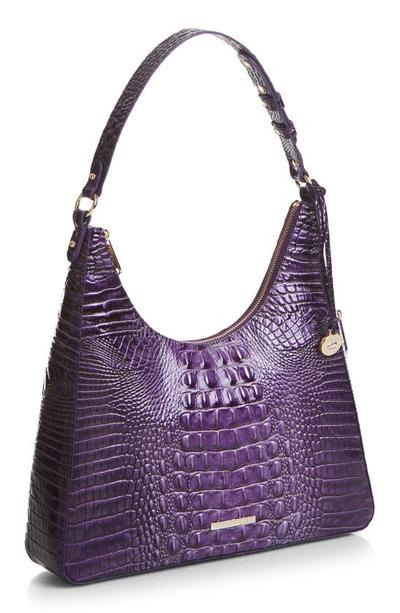 Shop Brahmin Tabitha Croc Embossed Leather Shoulder Bag In Ultraviolet