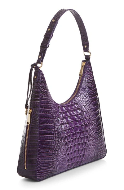 Shop Brahmin Tabitha Croc Embossed Leather Shoulder Bag In Ultraviolet