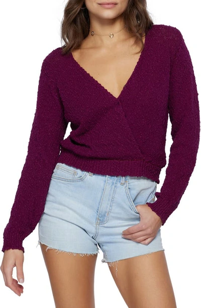 Shop O'neill Seaside Wrap Crop Sweater In Plum