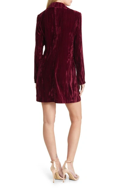Shop Floret Studios Long Sleeve Crushed Velvet Blazer Dress In Deep Wine