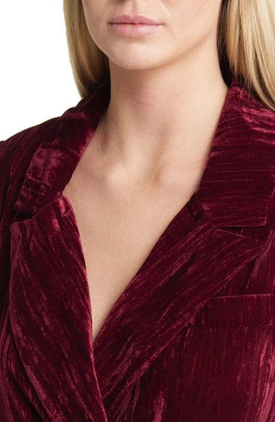 Shop Floret Studios Long Sleeve Crushed Velvet Blazer Dress In Deep Wine