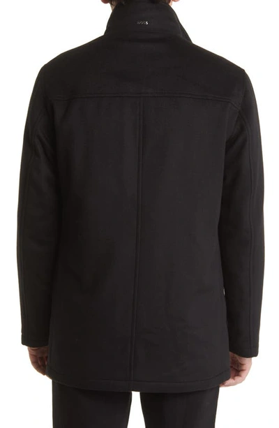 Hugo Boss H-coxtan-224 1024403 Wool & Cashmere Attached Bib Coat In Black |  ModeSens