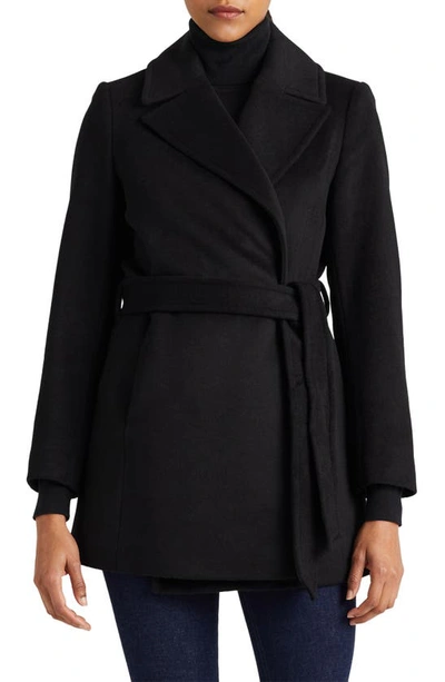 Shop Lauren Ralph Lauren Belted Wool Blend Coat In Black