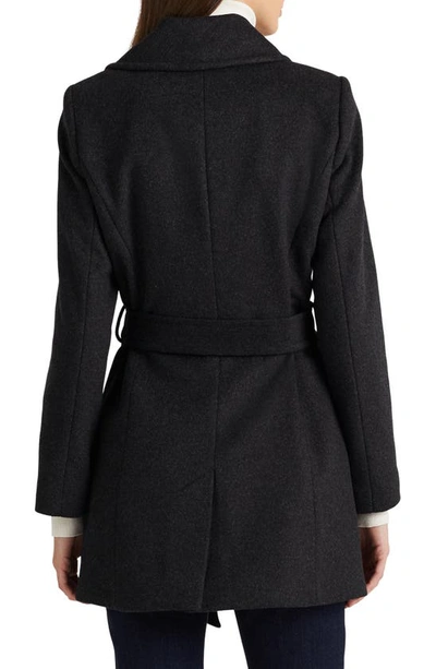 Shop Lauren Ralph Lauren Belted Wool Blend Coat In Charcoal