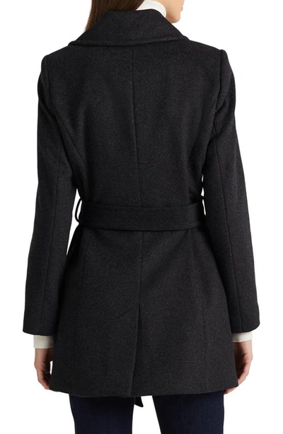 Ralph Lauren Belted Wool Blend Coat In Charcoal
