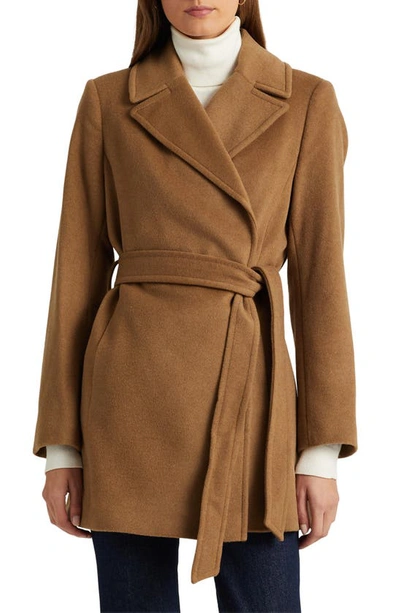 Shop Lauren Ralph Lauren Belted Wool Blend Coat In New Vicuna