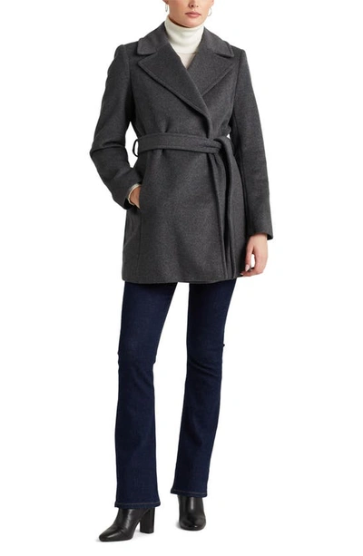 Shop Lauren Ralph Lauren Belted Wool Blend Coat In Df Grey