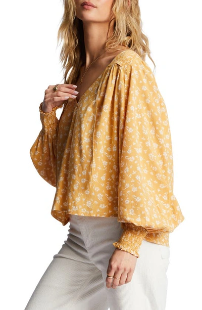 Billabong Late Night Floral V-neck Blouse In Patterned Yellow