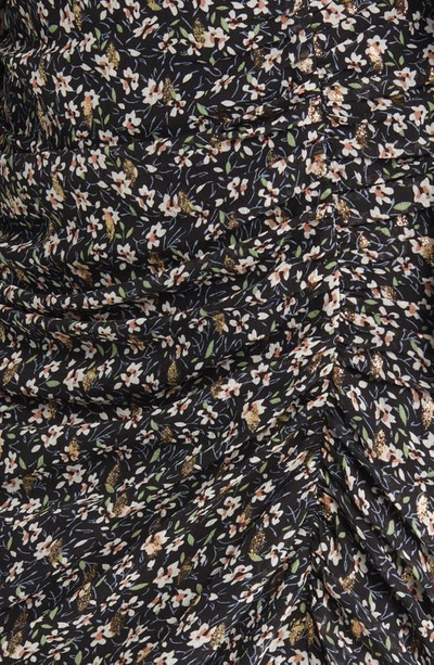 Shop Floret Studios Metallic Floral Print Long Sleeve Fil Coupé Chiffon Dress In Black Ditsy