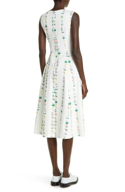 Shop Adam Lippes Floral Stripe Twill Midi Dress In White Stripe