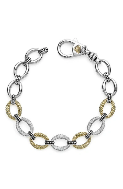 Shop Lagos Caviar Lux Pavé Diamond Link Bracelet In Silver