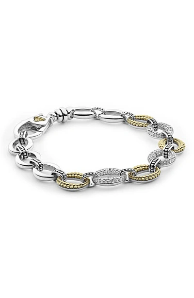 Shop Lagos Caviar Lux Pavé Diamond Link Bracelet In Silver