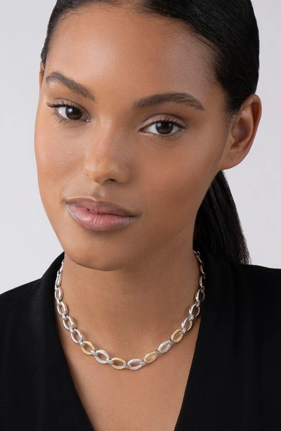 Lagos Sterling Silver & 18k Yellow Gold Caviar Luxe Diamond Link Necklace, 18 In Silver