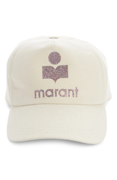 Shop Isabel Marant Tyron Glitter Logo Baseball Cap In Ecru