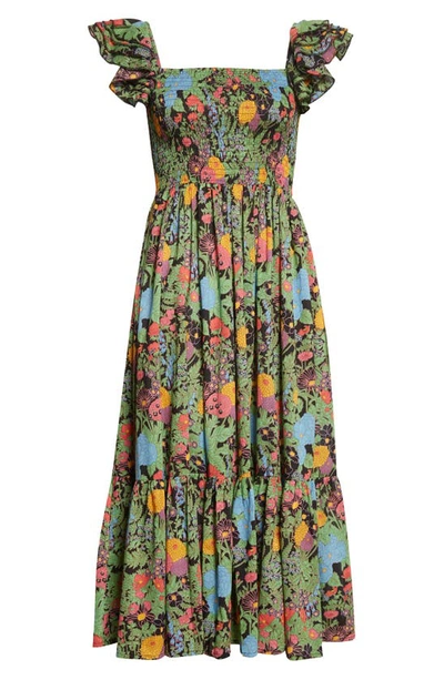 Shop Mille Olympia Smocked Midi Dress In Botanica