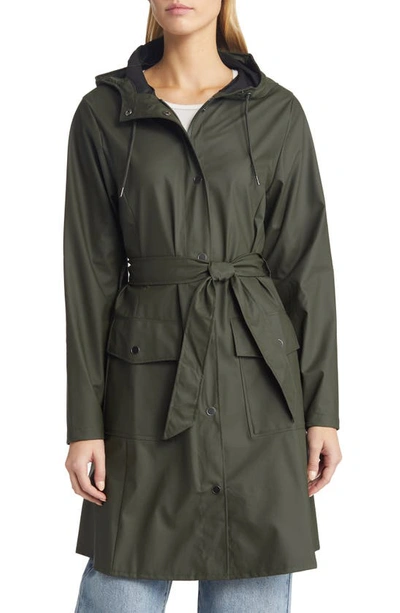 Shop Rains Curve Waterproof Belted Jacket In 03 Green
