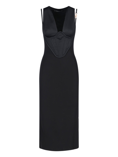 Shop Versace Maxi Corset Dress In Nero