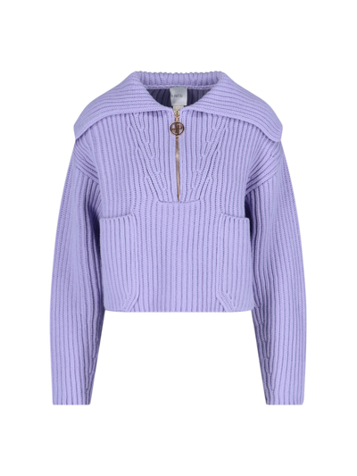 Shop Patou Crop Zip Sweater In Viola