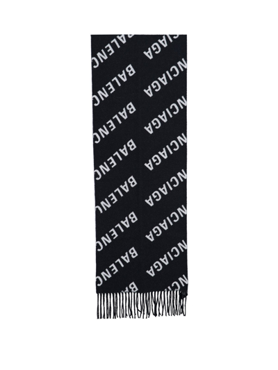 Shop Balenciaga Logo Reversible Scarf In Nero