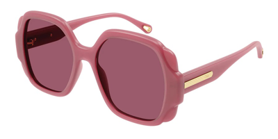 Shop Chloé Chloe Pink Square Ladies Sunglasses Ch0121s 003 55